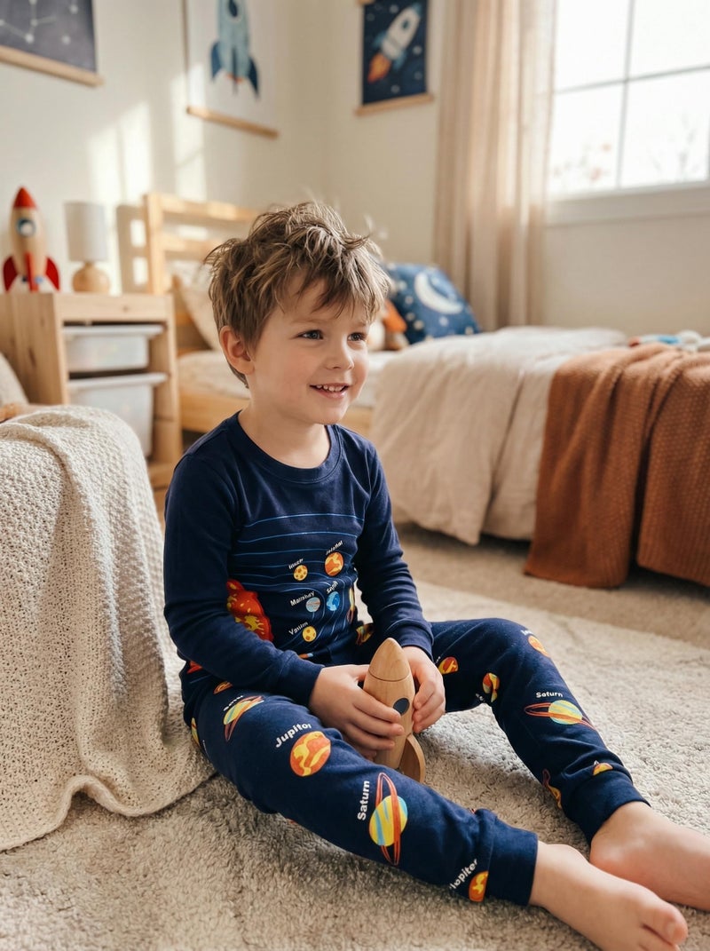 Popshion Boys Pajamas Planet 100% Cotton Pjs Toddler 2 Piece Long Sleeve Sleepwear Kids Clothes Set Space Outfits Solar System Shirt 6t - Image 5